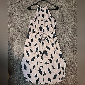 Loft Women’s Dress XS Petite Pink Black A Line Elastic Waist Sleeveless Leaf